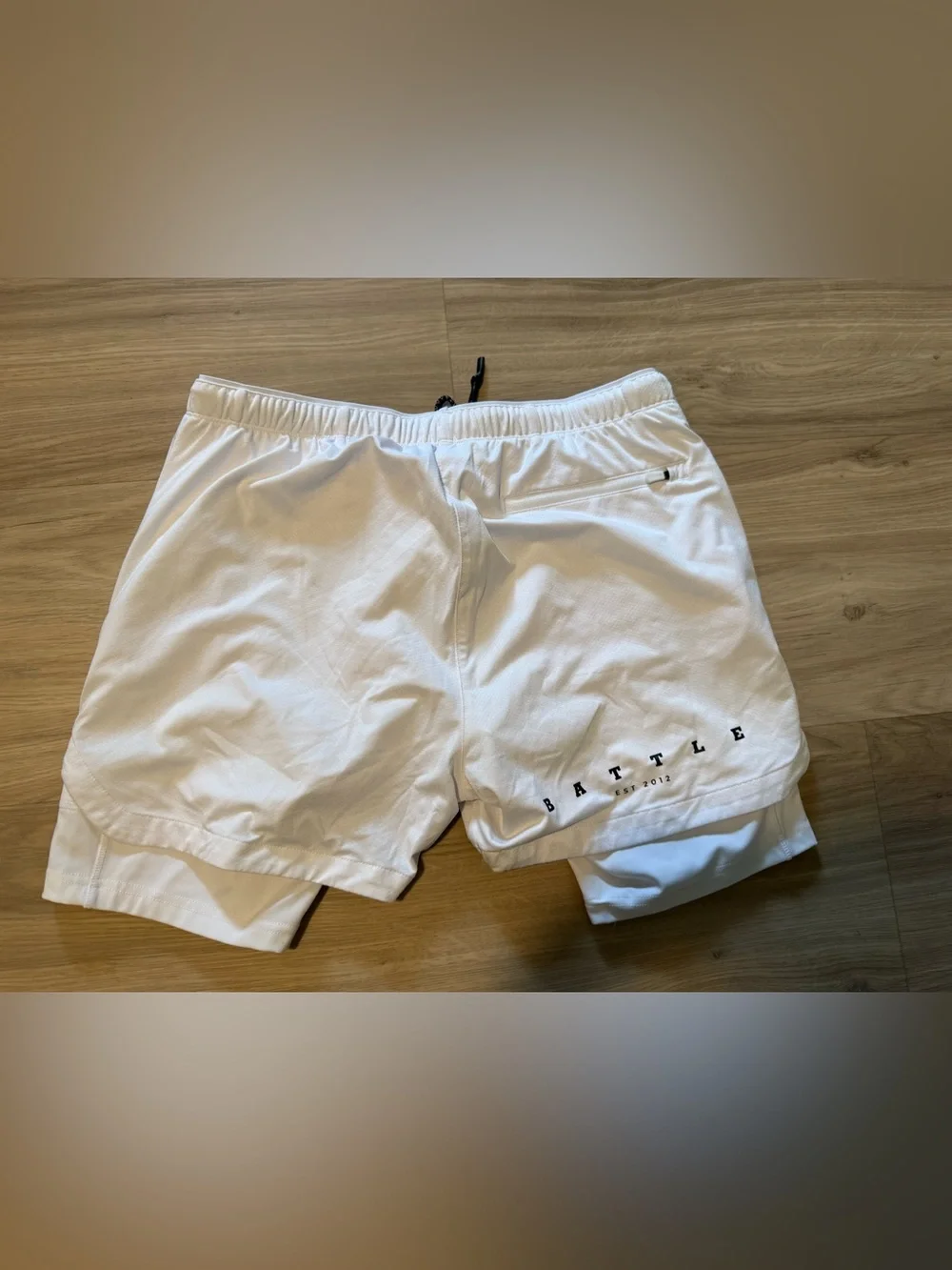 BATTLE Men's White Athletic Double-Layer Training Shorts